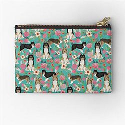 Sheltie Dog Floral - Vintage Florals, Pet, Cute Dog, Shetland Sheepdog Zipper Pouch