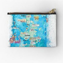 Shetland Islands Illustrated Travel Map with Tourist Highlights Zipper Pouch