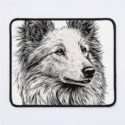 Black and White Shetland Sheepdog Drawing Portrait Mouse Pad