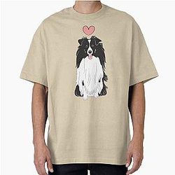 LOVE Black White Sheltie Shetland Sheepdog Oversized T-Shirt