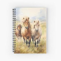 Painting Of 3 Beautiful Shetland Ponies Galloping In Natural Fields Spiral Notebook