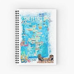 Shetland Islands Illustrated Travel Map with Tourist Highlights Notebook