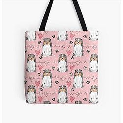 LOVE Blue Merle Sheltie Shetland Sheepdog All Over Print Tote Bag