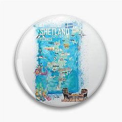 Shetland Islands Illustrated Travel Map with Tourist Highlights Pin