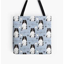 Black White Sheltie Dog Tote Bag