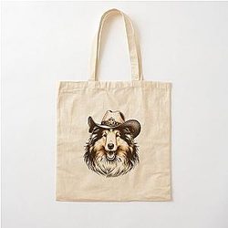Retro Western Cowboy Shetland Sheepdog Cotton Tote Bag