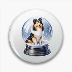 Shetland Sheepdog Snow Globe Winter Art Pin