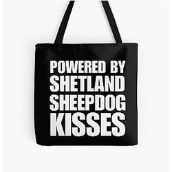Powered by Shetland Sheepdog kisses Tote Bag