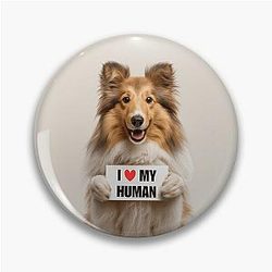 Cute Shetland Sheepdog with I love my Human Pin