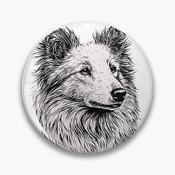 Black Shetland Sheepdog Drawing Portrait Pin
