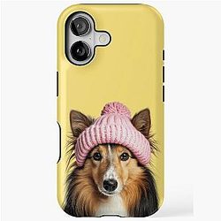 Cozy Shetland Sheepdog Wearing Pink Hat Winter Fashion Artwork iPhone Case
