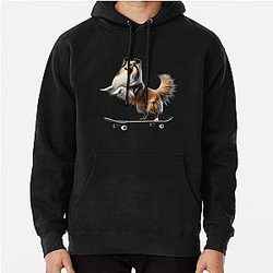 Shetland Sheepdog Riding a Skateboard Pullover Hoodie Skater Fans