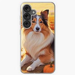 Shetland Sheepdog in a Pumpkin Patch at Sunset Samsung Soft Case
