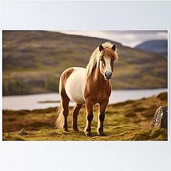 Photography of a Shetland Pony in Icelandic Nature Poster