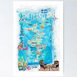 Shetland Islands Travel Map with Tourist Highlights Poster