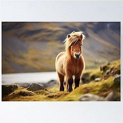 Photography of a Shetland Pony in Icelandic Nature Poster