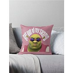 Pink Shrek Get Out Of My Swamp Funny Meme Throw Pillow