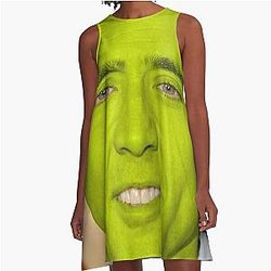Nicolas Cage as Shrek A-Line Dress