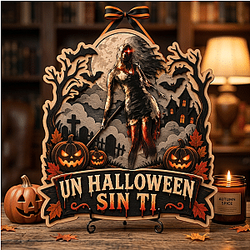 Un Halloween Sin Ti Glowing Eye Monster LA1509 Silent Hill Wooden Door Sign