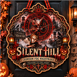 Crimson Fog Nightmare PTTT1809  Silent Hill Halloween Wooden Door Sign