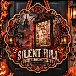 PTTT1809 Themed  Silent Hill Halloween Wooden Door Sign
