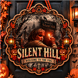 Horror Scene PTTT1809  Silent Hill Halloween Wooden Door Sign