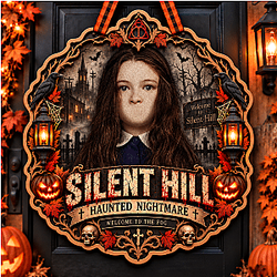 PTTT1809  Silent Hill Halloween Wooden Door Sign