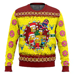The Simpsons Family Christmas Donut Pattern Ugly Christmas Sweater NTT0810 The Simpsons Ugly Christmas Sweater ❆⛄
