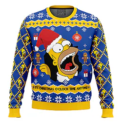 omer Simpson "Christmas O'Clock" Screaming Ugly Christmas Sweater NTT0810 The Simpsons Ugly Christmas Sweater ❆⛄