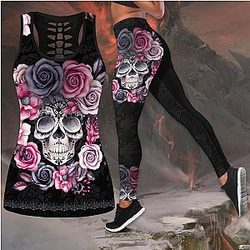 Skull Legging - Flower love sugar skull tanktop & legging camo hunting outfit for women QB06182001