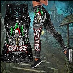 Skull Legging - Merry Chrismas and Happy new yeah skull santa legging + hollow tank combo outfit HHT15082003