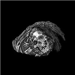 Crow and Skull Stainless Steel Signet Ring Mens