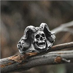 Men Vintage Cross Azazel Satanic Skull Rings