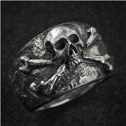 Vintage Crossbones Pirate Skull Ring Men