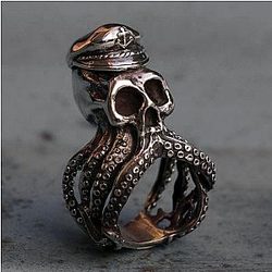 Silver Color Anchor Octopus Skull Stainless Steel Ring