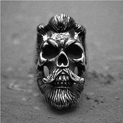 Cool Men's Bearded Mustache Gentleman Skull Ring