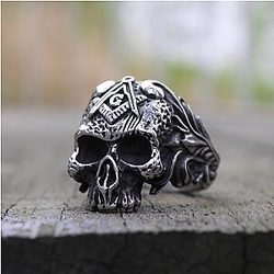 Vintage Silver Color Masons Vine Skull Fashion Ring