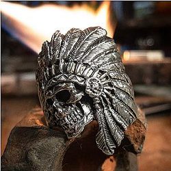 Vintage American Native Tribe Warrior Skull Ring