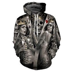 Skull Hoodie - Skull And Women King And Queen Gray Theme Hoodie