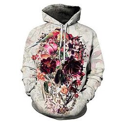 Skull Hoodie - Flowers Theme Skull White Hoodie 3D Print