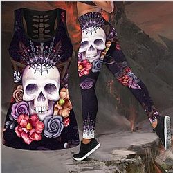 Skull Legging - Flower love sugar skull tanktop & legging camo hunting outfit for women QB06172004