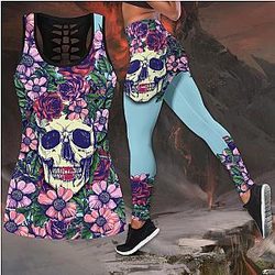 Skull Legging - Blue Rose Love Skull and Tattoos tanktop & legging outfit for women QB05252004