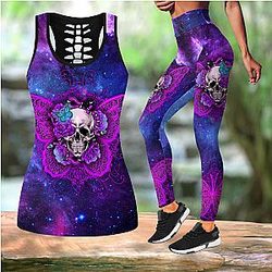 Skull Legging - Skull Galaxy Butterfly tanktop & legging outfit for women