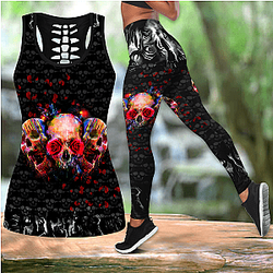 Skull Legging - Rose Skull tanktop & legging outfit for women MH310520-ML