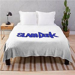 Slam Dunk Blanket - Black Stroke Blue Letter Slam Dunk Throw Blanket RB0512