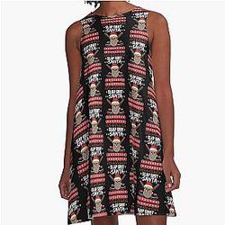 Slap Shot Santa Hockey Ugly Christmas Design A-Line Dress