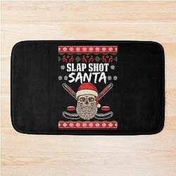 Slap Shot Santa Hockey Ugly Christmas Bath Mat