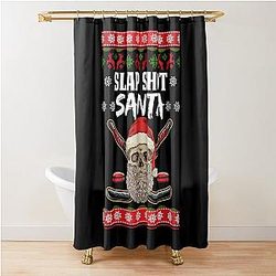 Slap Shot Santa Hockey Ugly Christmas Design Shower Curtain