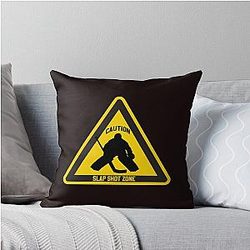 Caution Slapshot Warning Danger Hockey Goalie Throw Pillow