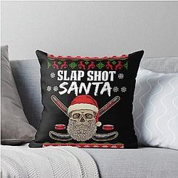 Slap Shot Santa Christmas Design Hockey Throw Pillow